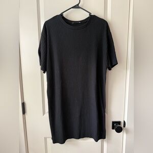 Zara Black Ribbed Short Sleeve T-Shirt Dress